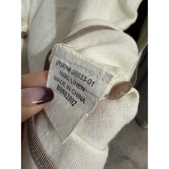 Kleen Women's Beige L Brown Trim Heavy Linen Tunic Top Lagenlook EUC - Picture 6 of 9